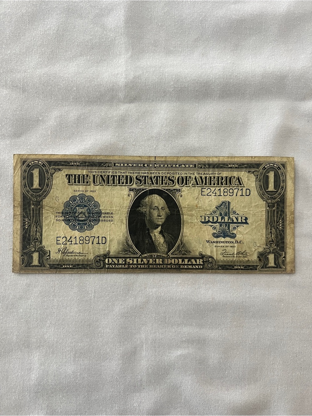 1923 One Silver Dollar Bill - Large size